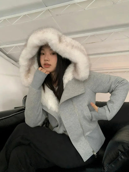 'Warm Night' Fluffy Hood Y2k Fitted Comfy Jacket AlielNosirrah