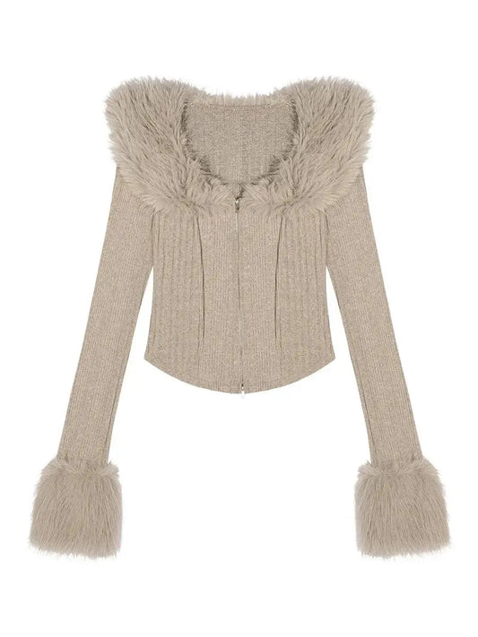 'Iced Frappe' Grey Snow Core Fur Collar Knitted Shirts AlielNosirrah