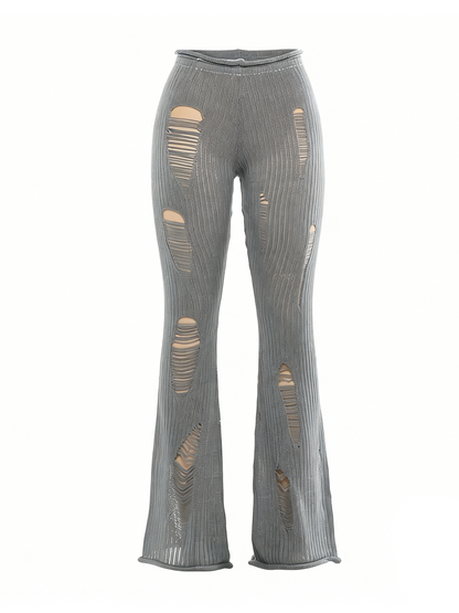 'Slashfit' Knit Distressed High-Waist Casual Pants AlielNosirrah