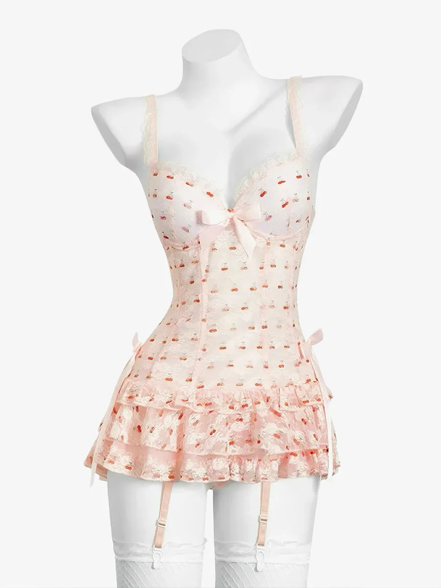 'Cherry Diary' Ruffle Coquette Cherry Ribbon Lingerie Dress AlielNosirrah