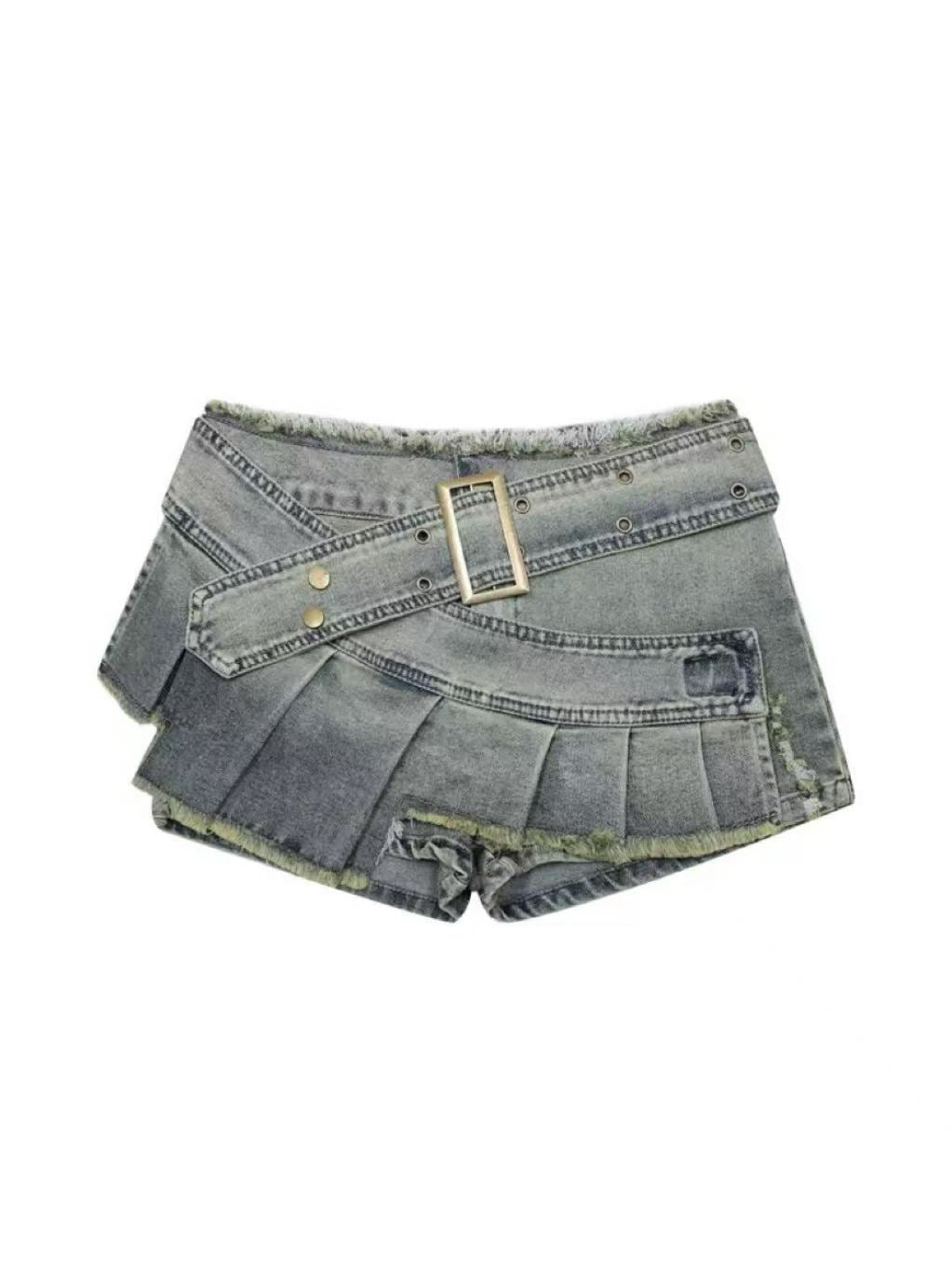 'Fadewave' Asymmetrical Washed Denim Mini Skirt