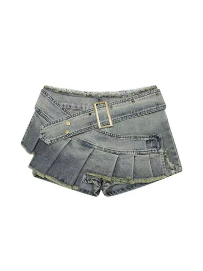 'Fadewave' Asymmetrical Washed Denim Mini Skirt