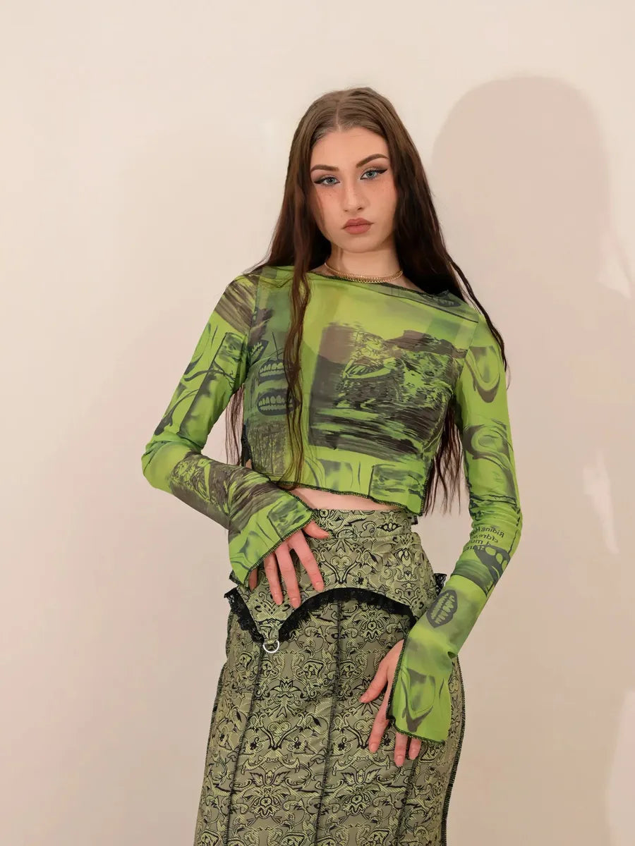 'Wheatgrass' Fairy Grunge Graffiti Mesh Top AlielNosirrah