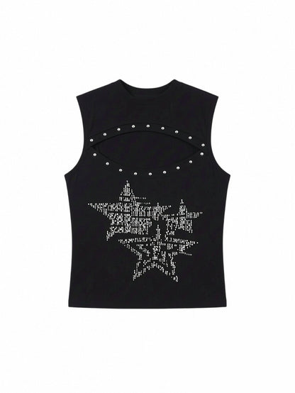 'Nightnova' Rock Punk Star Print Cutout Sleeveless Tank AlielNosirrah