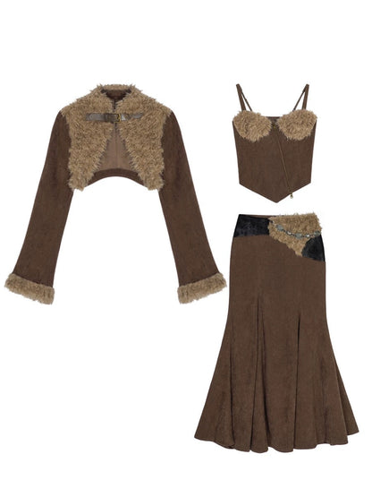 ’Autumn Reverie' Gothic Punk Lace Patchwork Corset Top & Pleated Skirt Set AlielNosirrah