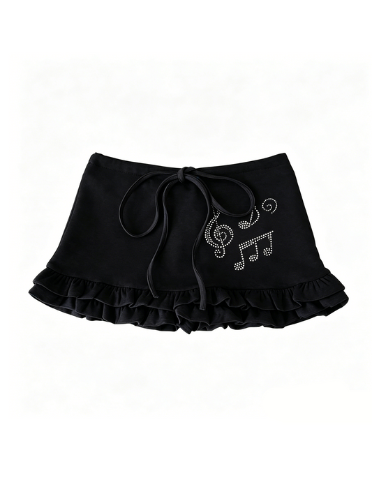 'Dreamy Tune' Rhinestone Music Note Ruffle Skirt AlielNosirrah