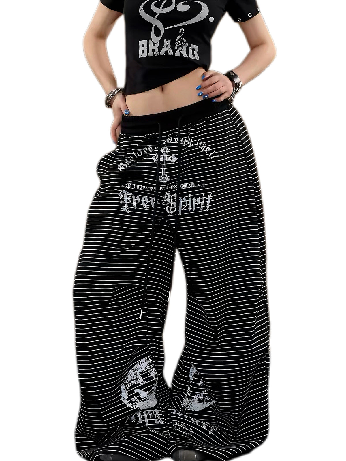 'Downtown Stripe' Grunge  Retro Striped Wide Leg Pants