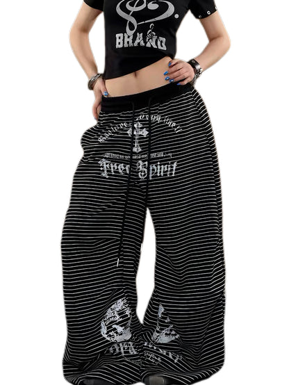 'Downtown Stripe' Grunge  Retro Striped Wide Leg Pants
