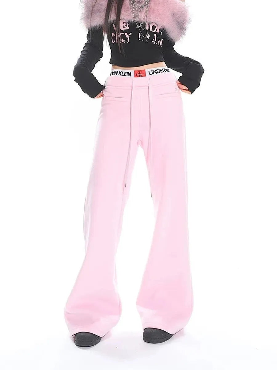 'Pink Shake'Y2k Soft Pink Fleeced Bell Shape Pants AlielNosirrah