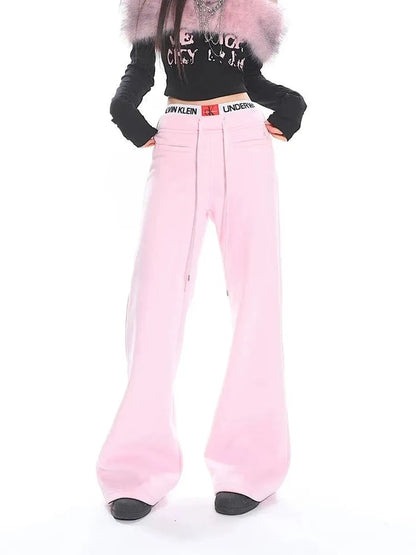 'Pink Shake'Y2k Soft Pink Fleeced Bell Shape Pants AlielNosirrah