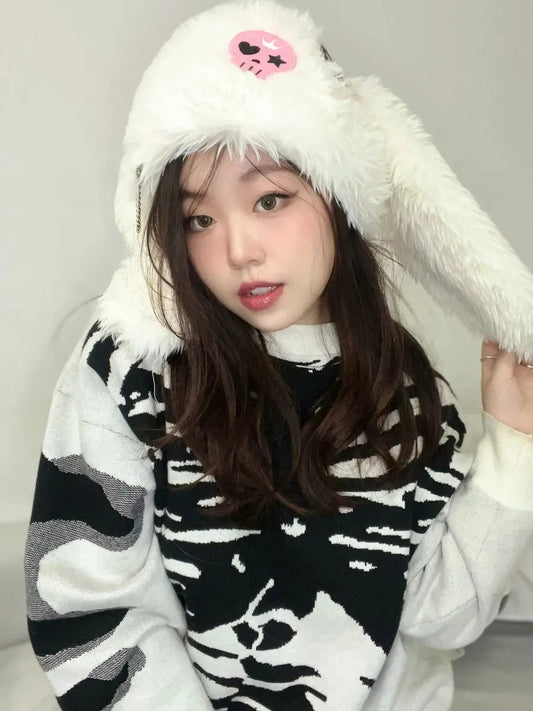 'Skull Candy' Kawaii Goth White Rabbit Hat AlielNosirrah