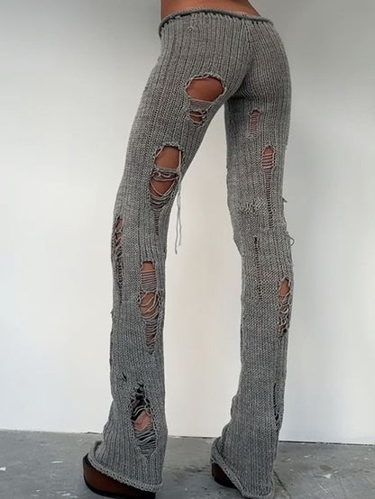 'Slashfit' Knit Distressed High-Waist Casual Pants AlielNosirrah