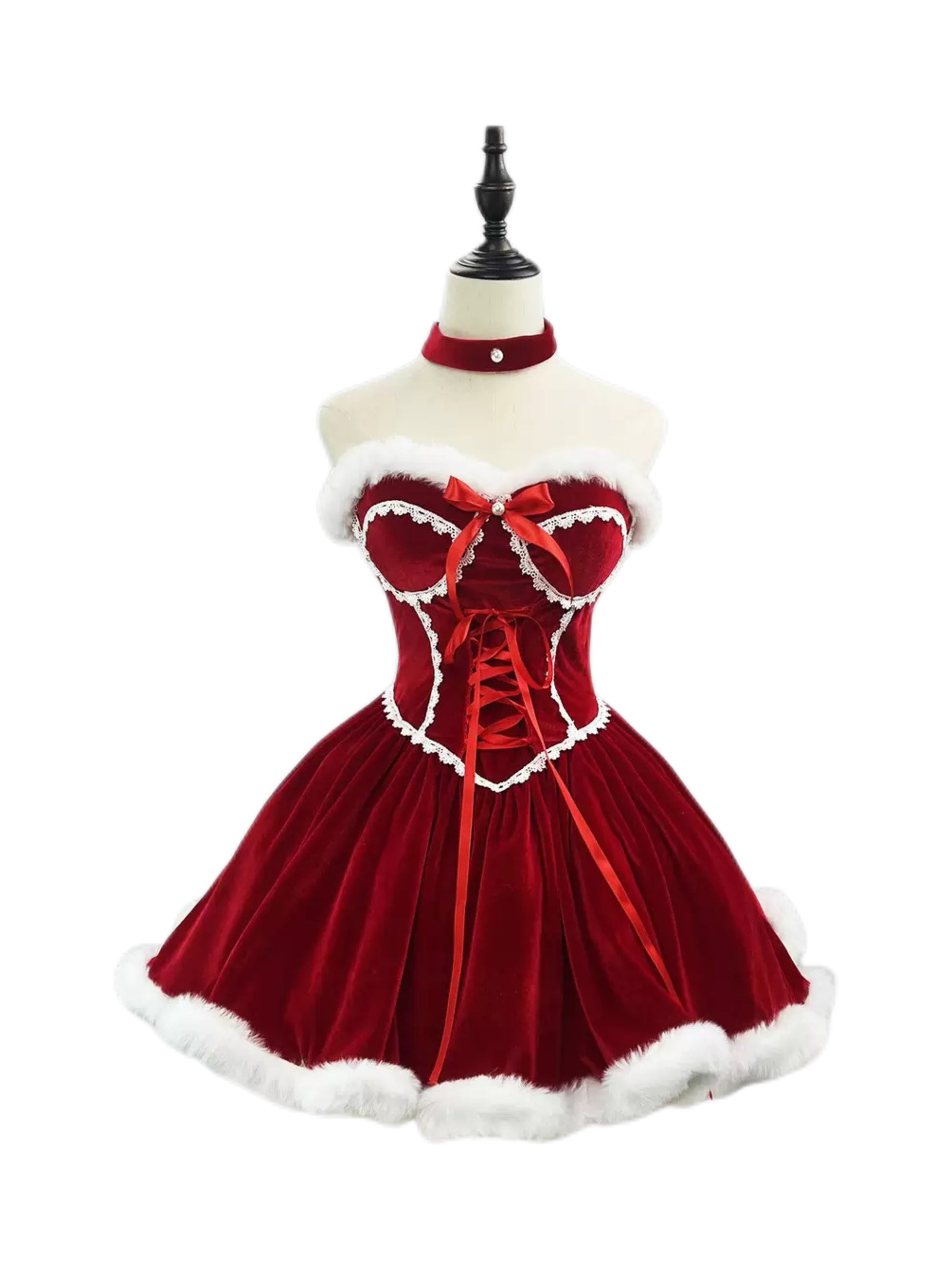 'Velour Charm' Red Velvet Christmas Strapless Bow Party Dress (Copy) AlielNosirrah