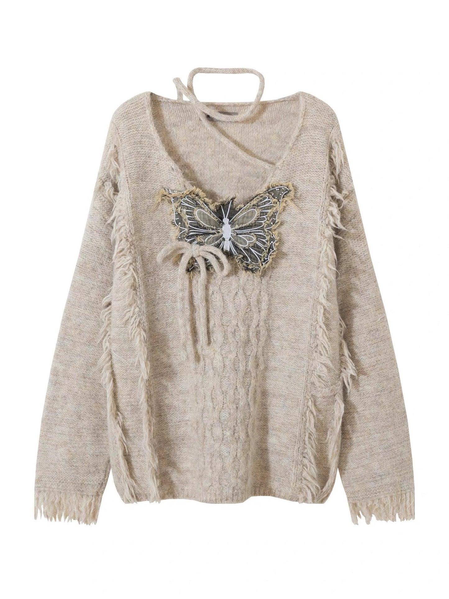 'Flutter Dreams' Retro Tassel-Tie Butterfly Sweater AlielNosirrah