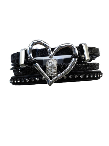 'Heartlock' Vintage Hollow Heart Leather Bracelet AlielNosirrah