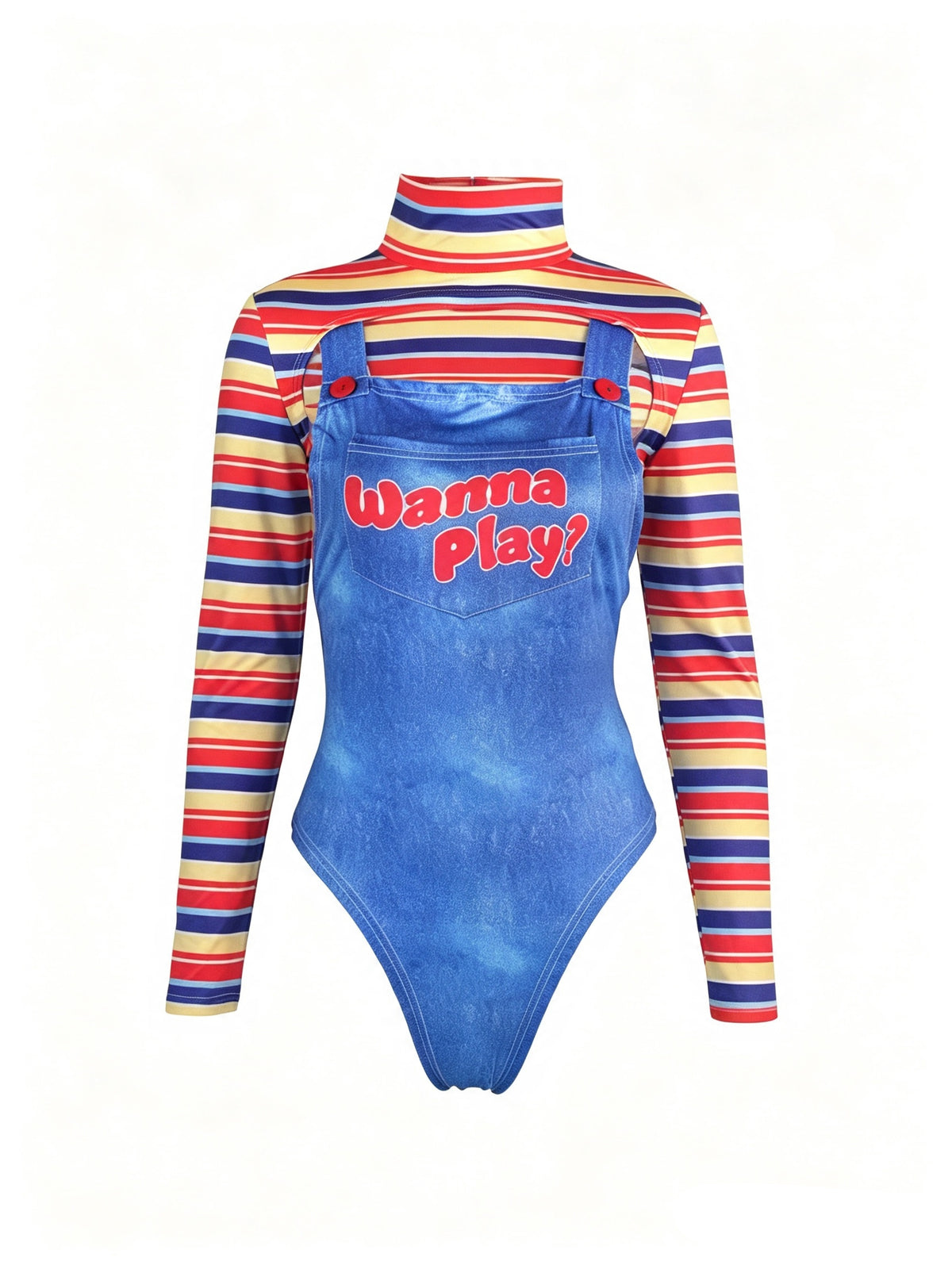 'play doll' Costume Halloween Horror Doll Slim-Fit Bodysuit Jumpsuit