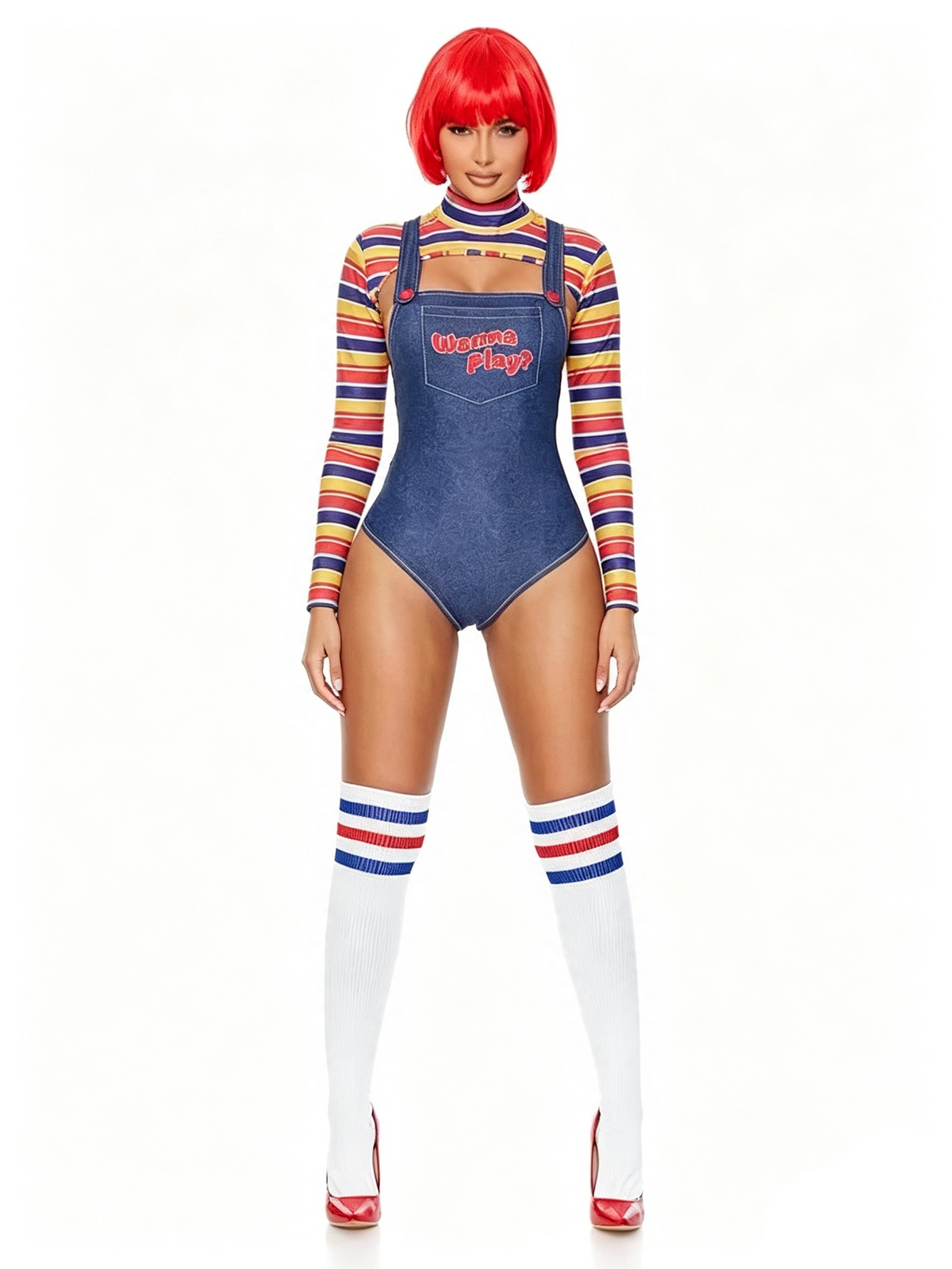 'play doll' Costume Halloween Horror Doll Slim-Fit Bodysuit Jumpsuit