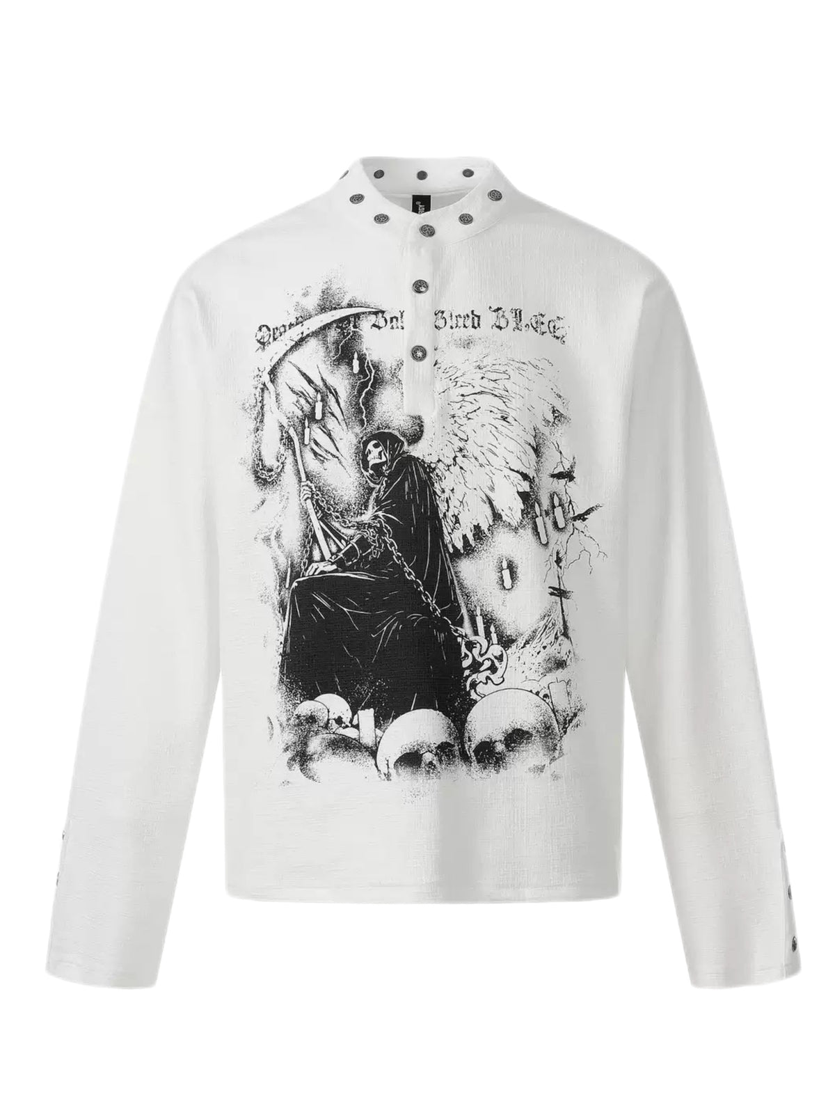 'Dark Fiend' Print Punk Graffiti Oversized Henley Long Sleeve Top