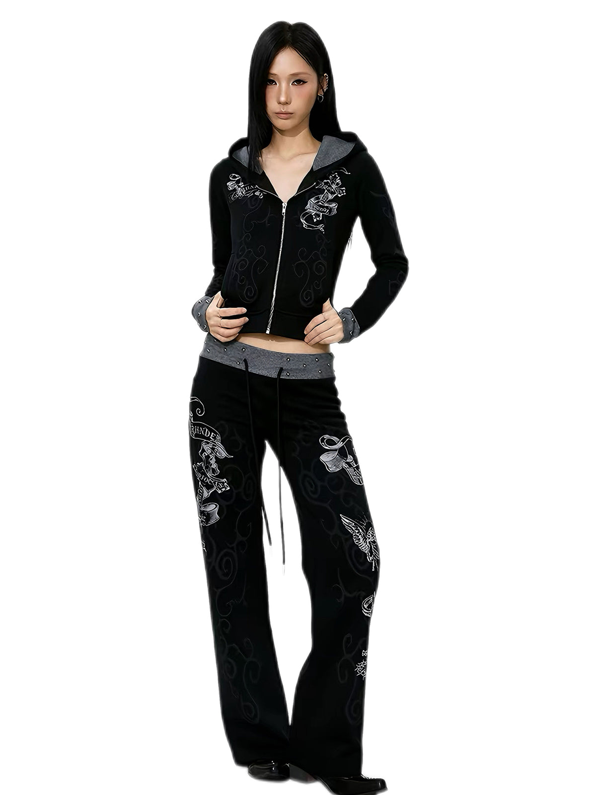 'Mantra'Studded Waistband Drawstring Wide Leg Sweatpants