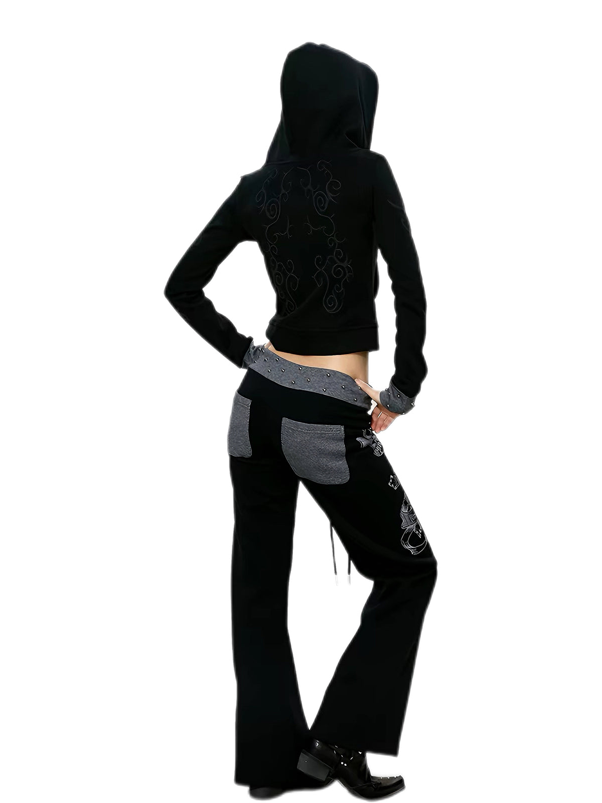 'Mantra'Studded Waistband Drawstring Wide Leg Sweatpants