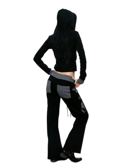 'Mantra'Studded Waistband Drawstring Wide Leg Sweatpants