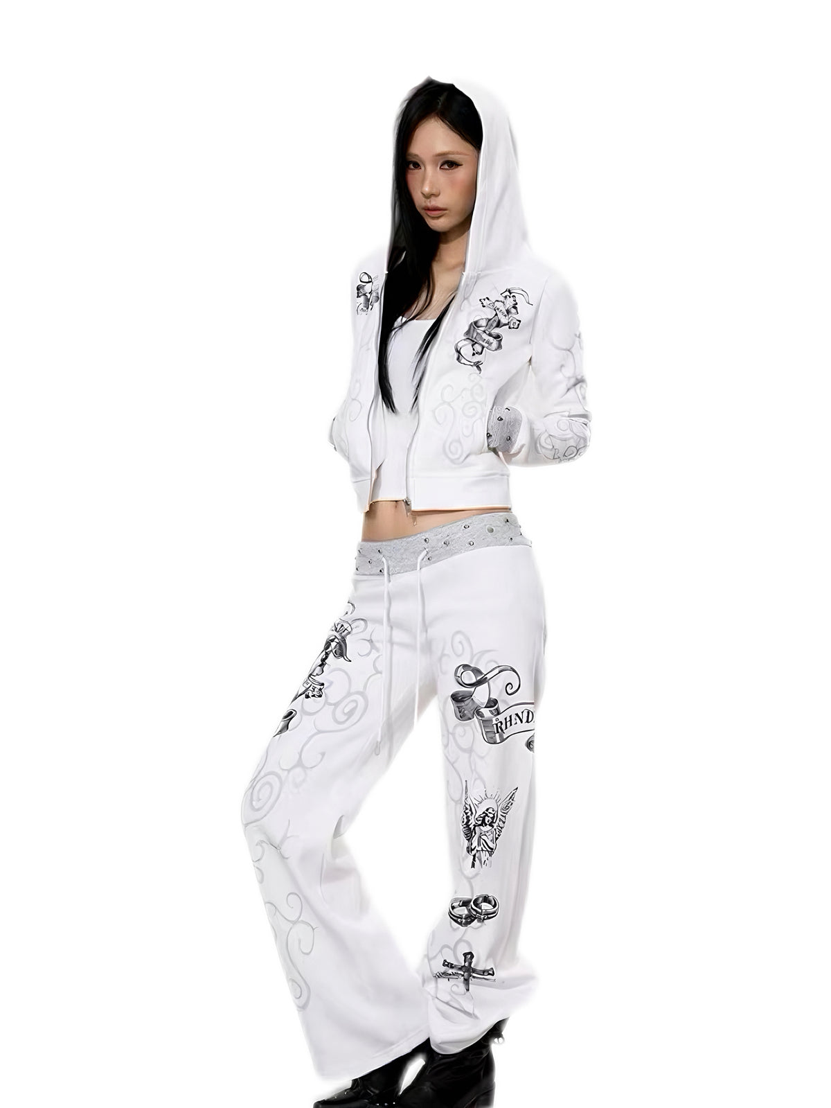 'Mantra'Studded Waistband Drawstring Wide Leg Sweatpants