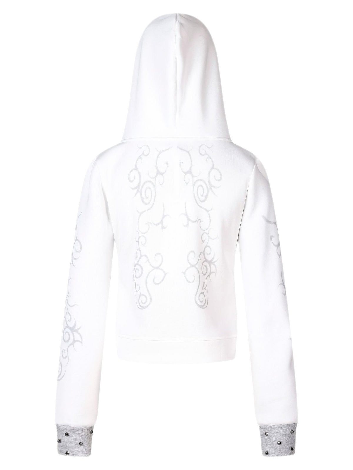 'Karma Sanskrit' Studded Graphic Cropped Hooded Jacket