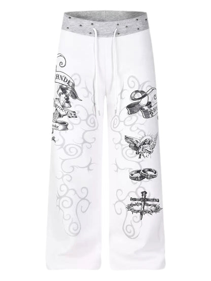 'Mantra'Studded Waistband Drawstring Wide Leg Sweatpants