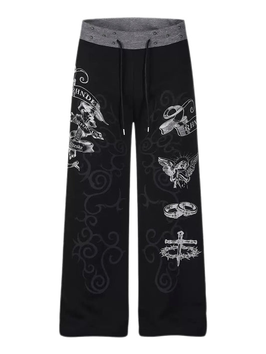 'Mantra'Studded Waistband Drawstring Wide Leg Sweatpants