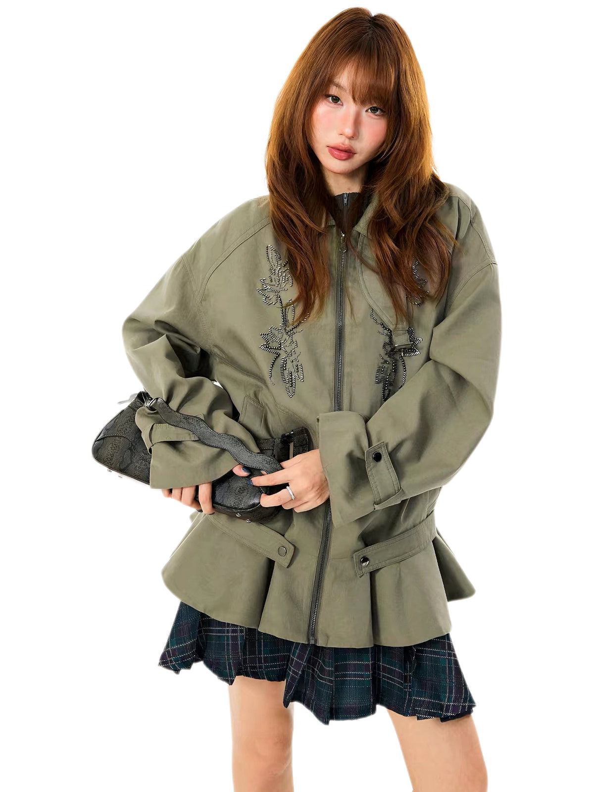 'Petal ' Vintage Floral Beaded Ruffled Hem Oversized Trench Coat
