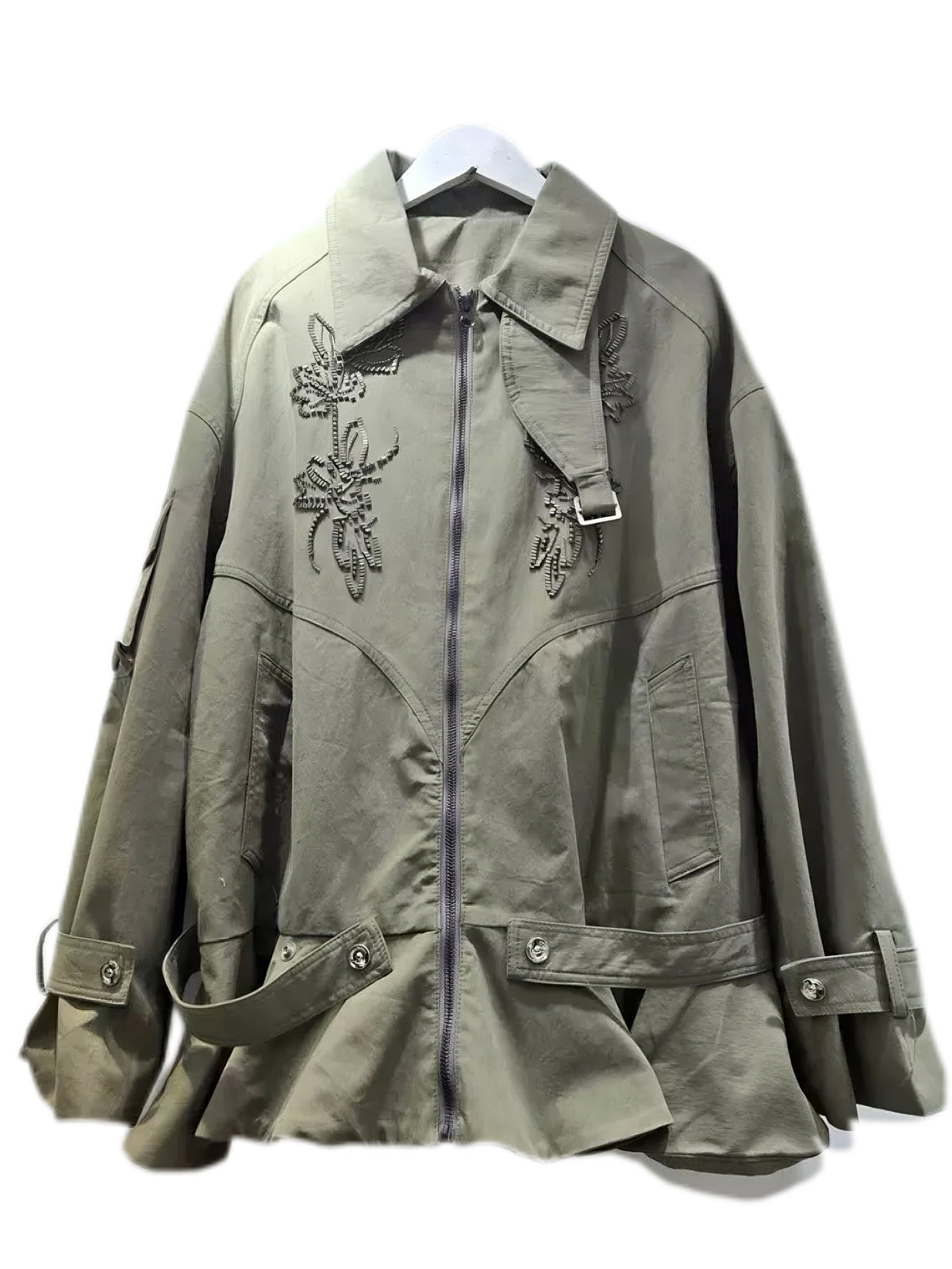 'Petal ' Vintage Floral Beaded Ruffled Hem Oversized Trench Coat