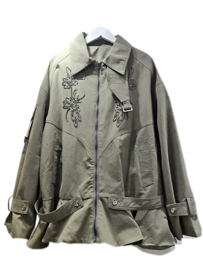 'Petal ' Vintage Floral Beaded Ruffled Hem Oversized Trench Coat