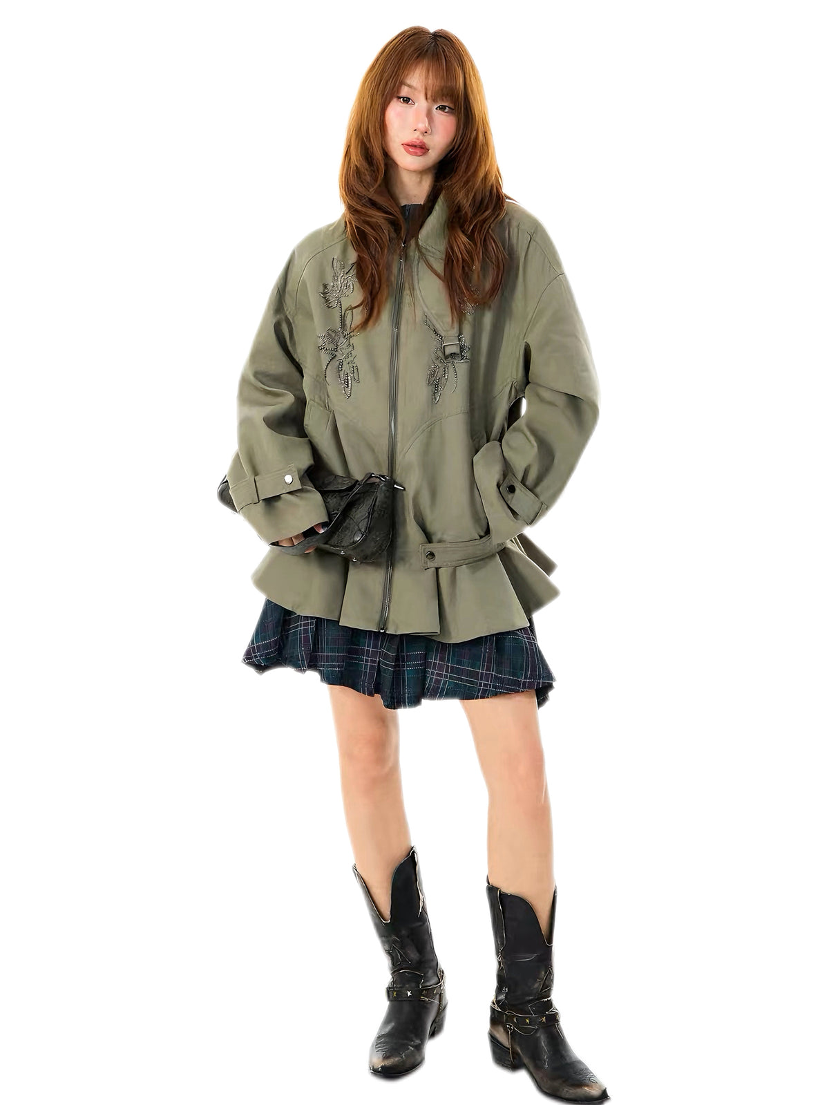 'Petal ' Vintage Floral Beaded Ruffled Hem Oversized Trench Coat