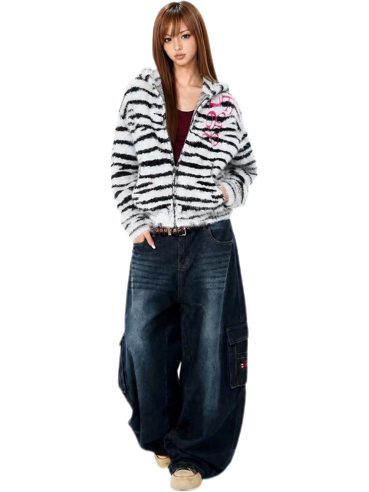 'Rogue Zebra' American Vintage Zebra Stripe Letter Embroidered Oversized Sweatshirt