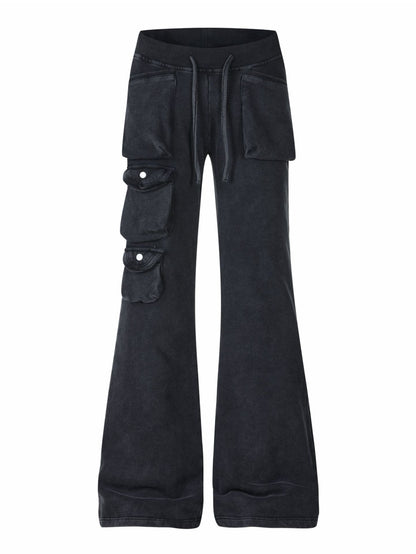 'Raven Wing'  Washed Multi-Pocket Wing Embroidered Drawstring  Pants