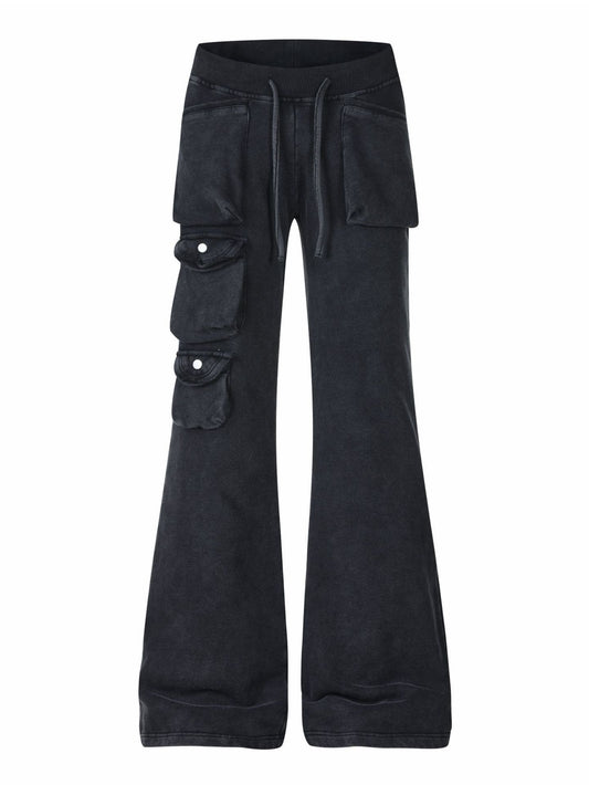 'Raven Wing'  Washed Multi-Pocket Wing Embroidered Drawstring  Pants