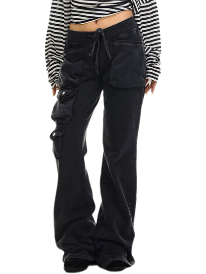 'Raven Wing'  Washed Multi-Pocket Wing Embroidered Drawstring  Pants