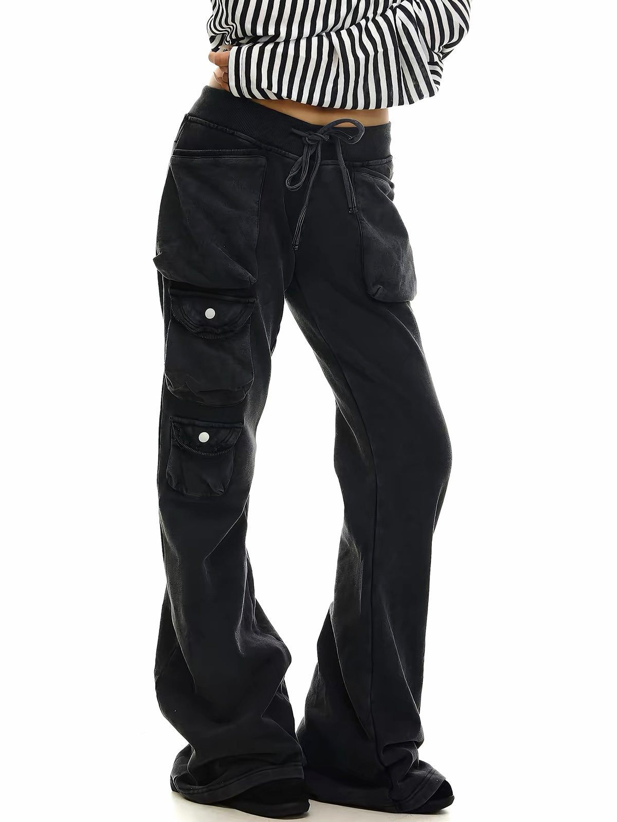 'Raven Wing'  Washed Multi-Pocket Wing Embroidered Drawstring  Pants