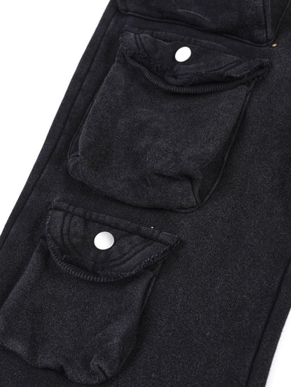 'Raven Wing'  Washed Multi-Pocket Wing Embroidered Drawstring  Pants