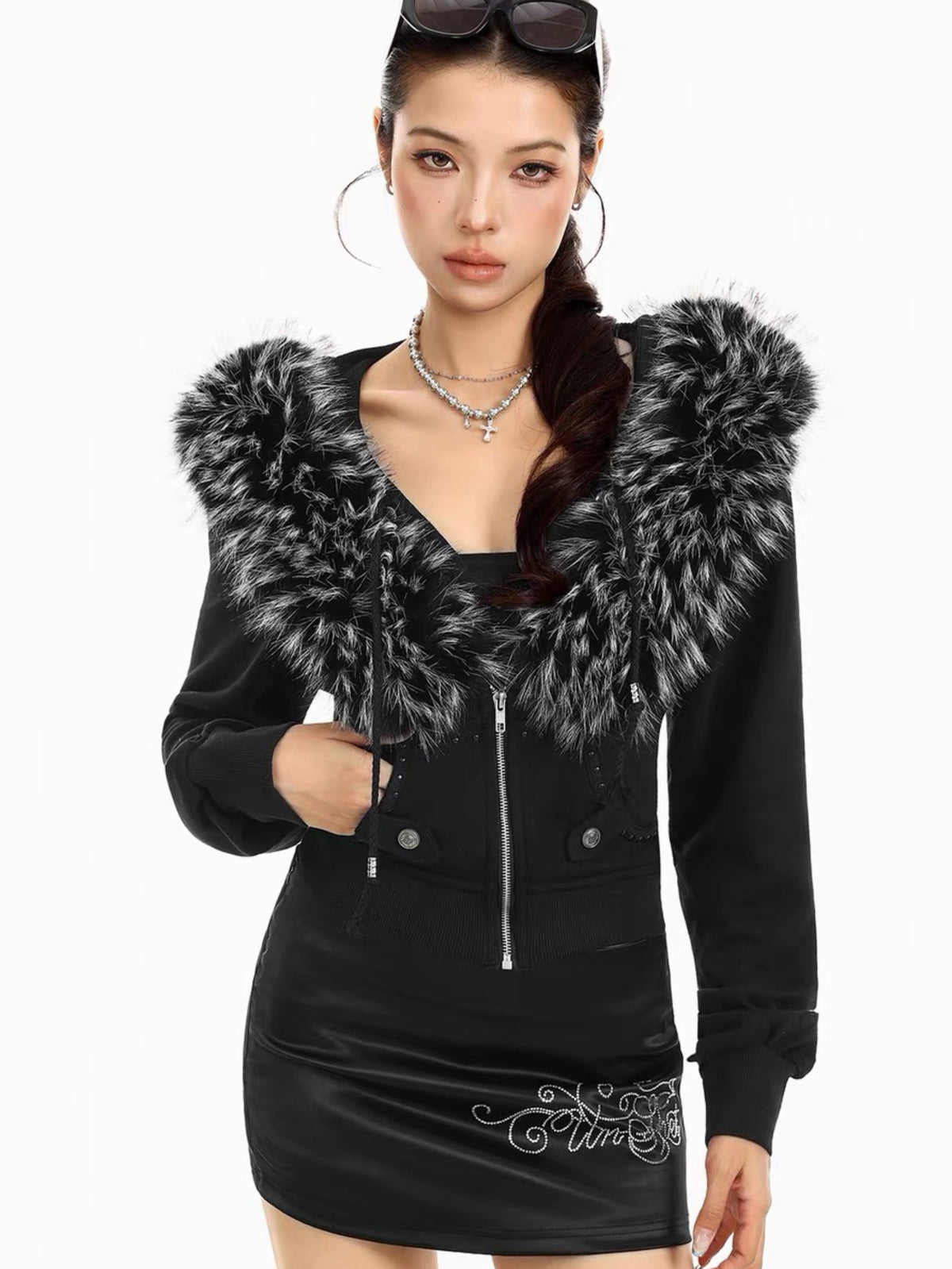 'Fur Vixen' Retro vintage Faux Fur Collar Cropped Slim Jacket