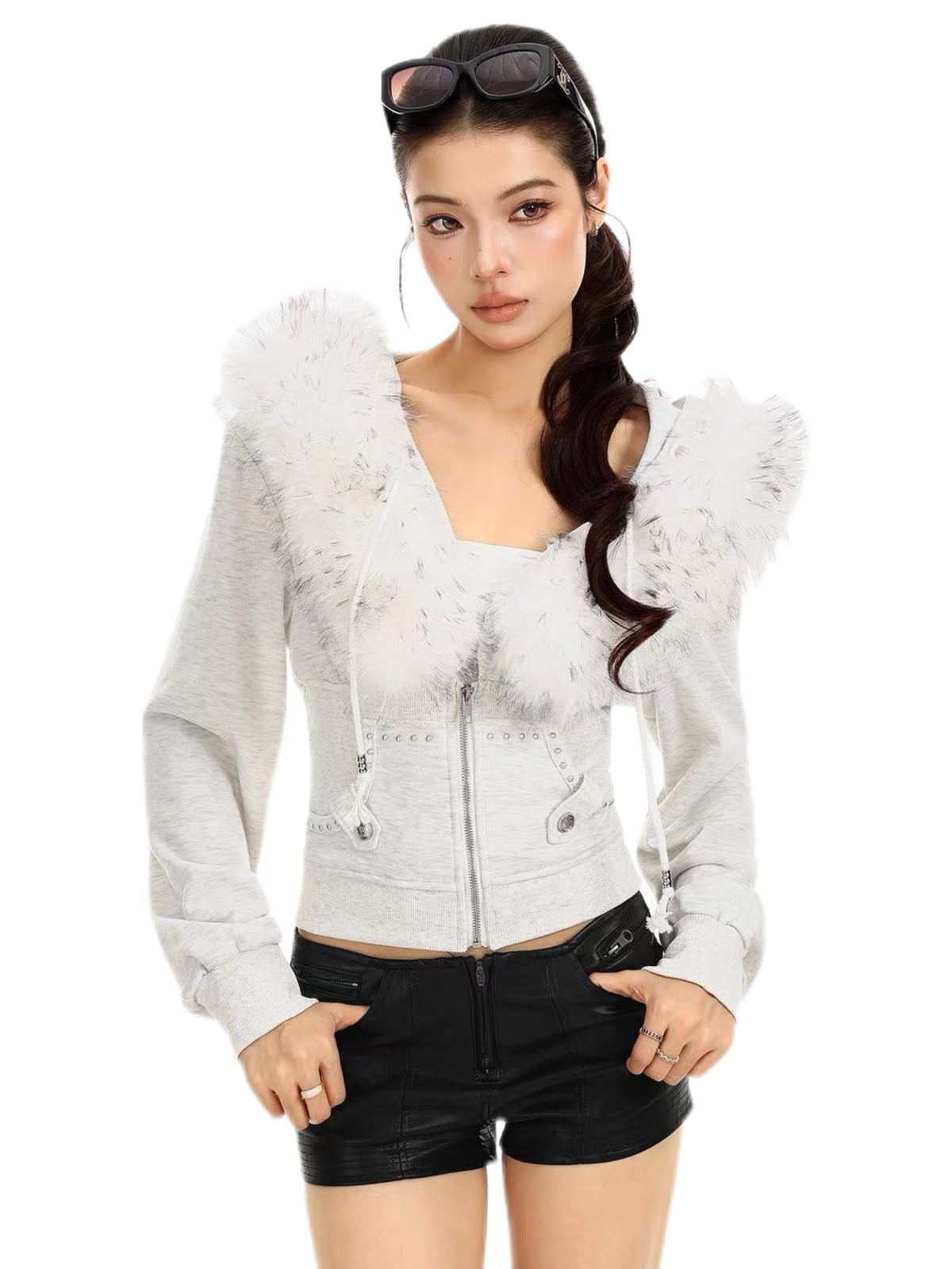 'Fur Vixen' Retro vintage Faux Fur Collar Cropped Slim Jacket