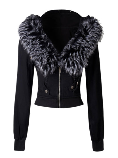 'Fur Vixen' Retro vintage Faux Fur Collar Cropped Slim Jacket