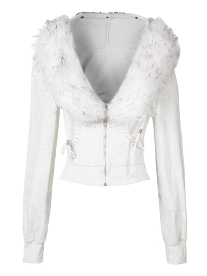 'Fur Vixen' Retro vintage Faux Fur Collar Cropped Slim Jacket