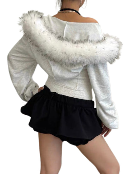 'Fur Vixen' Retro vintage Faux Fur Collar Cropped Slim Jacket