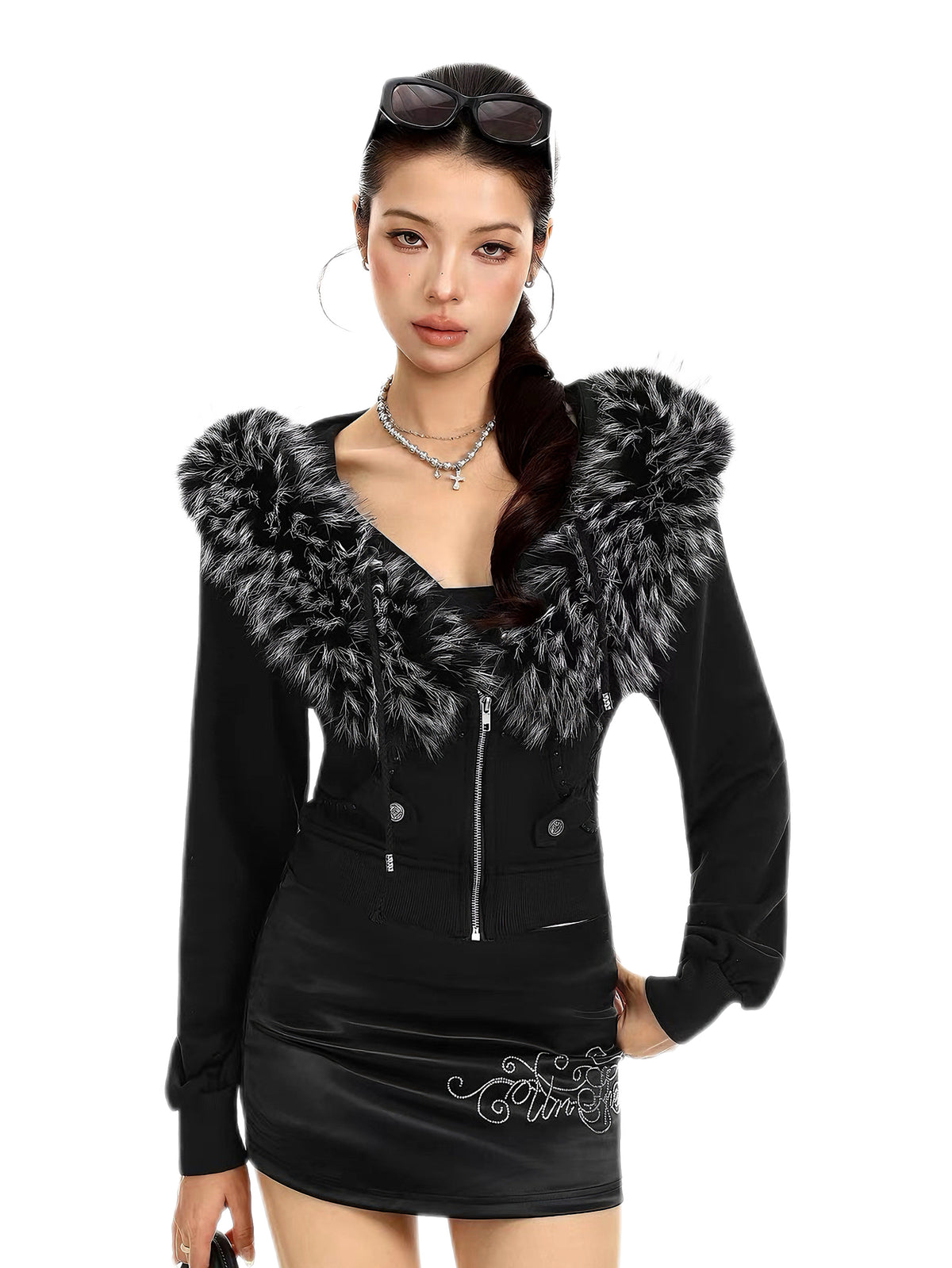 'Fur Vixen' Retro vintage Faux Fur Collar Cropped Slim Jacket