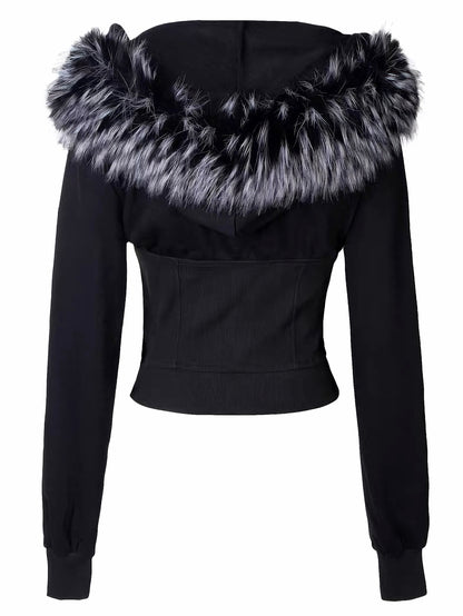 'Fur Vixen' Retro vintage Faux Fur Collar Cropped Slim Jacket