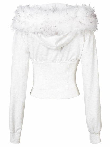 'Fur Vixen' Retro vintage Faux Fur Collar Cropped Slim Jacket