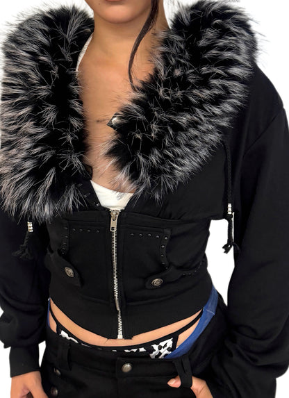 'Fur Vixen' Retro vintage Faux Fur Collar Cropped Slim Jacket