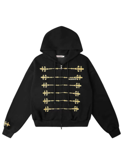 'Dynasty Rogue'New Chinese  Napoleon Rope Print Double Zip Up Hoodie