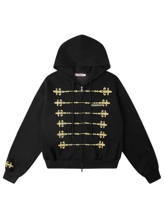 'Dynasty Rogue'New Chinese  Napoleon Rope Print Double Zip Up Hoodie